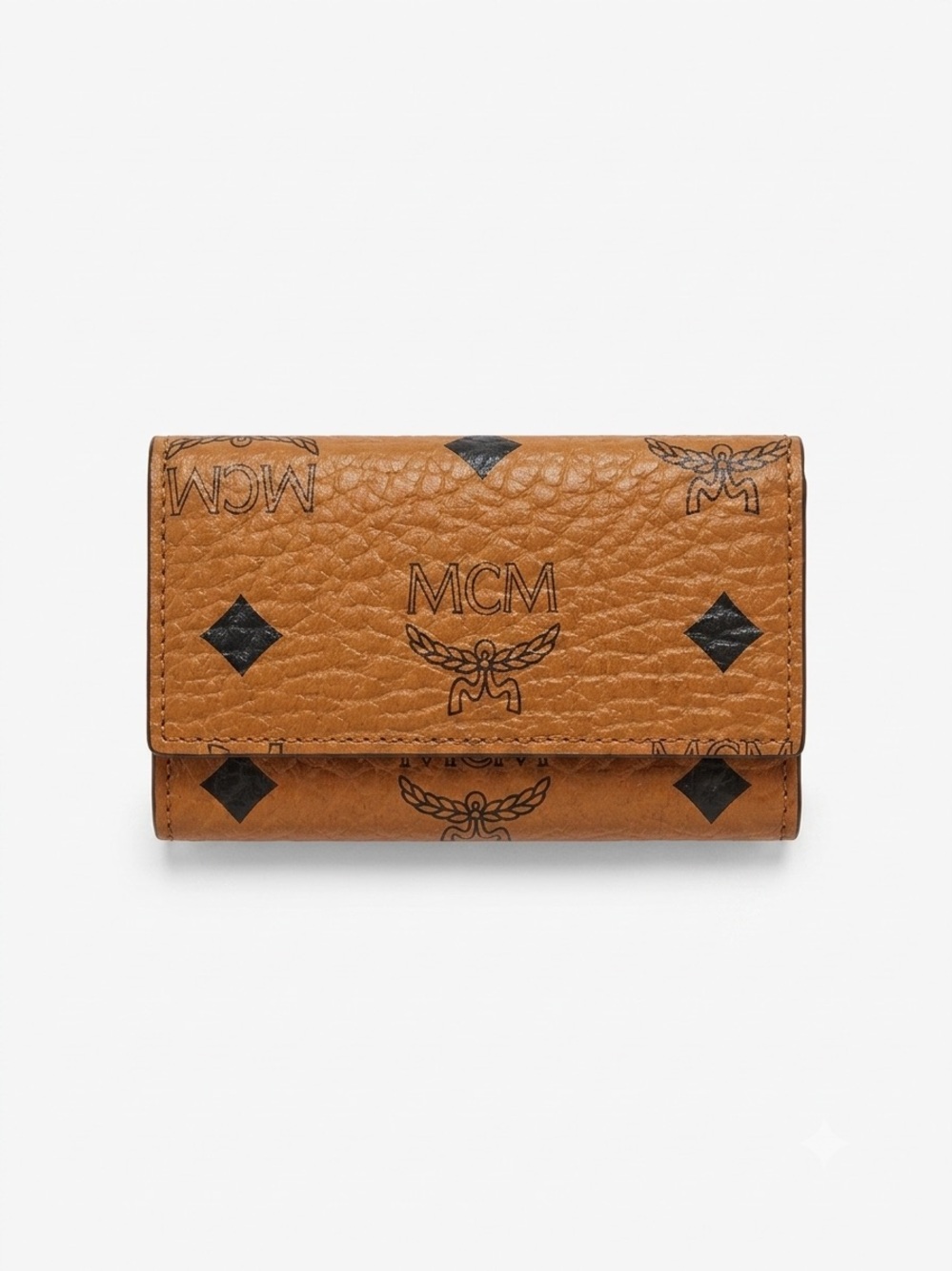 MCM Cognac Visetos Monogram Leather Key Holder Case Wallet⁠